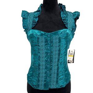 Grass Satin Shirt Womens M Sweetheart Ruffled Sleeveless Blouse Ruched Lingerie